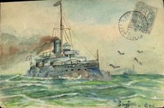 Vintage Postcard Warship Sirgfried Siegfried (painted the hand has)