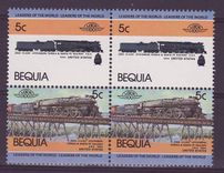 Bequia 5c Train Atchinson Topeka & Santa Fe 1944 ** Luxe Bloc de 4