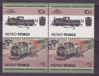 Niutao Tuvalu 10c Train Prince 0-4-0 1863 Surcharge Specimen ** Luxe Bloc de 4