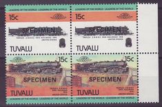Tuvalu 15c Train Triplex 2-8-8 8-2 Erie Railroad 1914 ** Luxe Surcharge SPECIMEN Bloc de 4