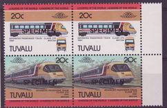 Tuvalu 20c Train Class 370 1981 ** Luxe Surcharge SPECIMEN Bloc de 4