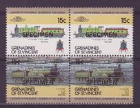 Grenadines of St Vincent 15c Train T 9 1899 ** Luxe surcharge SPECIMEN Bloc de 4