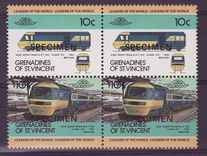 Grenadines of St Vincent 10c Train High Speed Train 1980 ** Luxe surcharge SPECIMEN  Bloc de 4