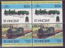 St Vincent 50c Dean Goods Train 1883 ** Luxe Surcharge SPECIMEN Bloc de 4