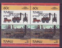 Tuvalu 60c Train 1825 ** Luxe Surcharge SPECIMEN Bloc de 4