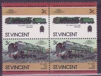 St Vincent 3c Train 242A1 France 1946 ** Luxe Surcharge SPECIMEN Bloc de 4
