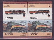 Tuvalu 1c Train Class GS 4 Southern Pacific Railroad ** Luxe Surcharge SPECIMEN Bloc de 4