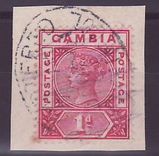 Gambie Gambia Cancelled Liverpool 1p Victoria parcel stamp Posted on steamer