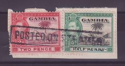 Gambie Gambia Cancelled Steamer Parcel 2p + 1/2p Elephant Posted on steamer Full handstamp