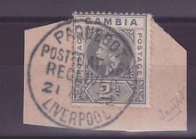 Gambie Gambia Cancelled Paquebot Posted at sea received Liverpool 2d d George V  Posted on steamer