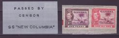 Gambie Gambia 2 Stamps with RARE Passed by Censor SS New Columbia cancellation Boat