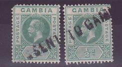 Gambie Gambia Pair of 1/2 GV value with MISSENT to Gambia handstamp
