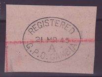 Gambie Gambia Registered GPO Gambia cancel handstamp on small piece