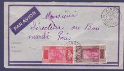 Lettre Guinee 90c (variété de piquage) + 1F75 obl Kindia 12 FEV 38 pour Paris