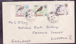 Gambie Gambia Rare Fattoto (small office) cover with Bird Set canc 1968 to Liverpool  England