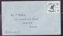 Gambie Gambia Georgetown can on 1967 cover to Seaford  England  Kulangjambo  Oiseau