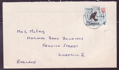 Gambie Gambia Kaur canc on 1968 cover (oiseau) to Liverpool  England