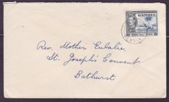 Gambie Gambia Basse cover with 1 1/2d value Elephant for Bathurst dated 1951