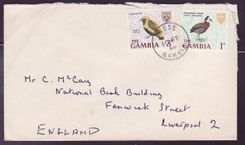 Gambie Gambia 1968 cover with Basse canc (Bird  Oiseau) to Liverpool  England