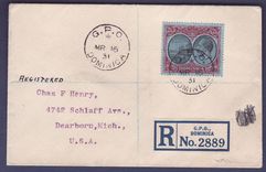 Gambie Gambia Registered Cover with 2/6s GV stamp can GPO MR 16 31 to Dearborn  USA