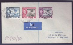 Gambie Gambia Registered mail with 3 Elephant values to Liverpool  England  dated AP 38