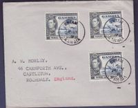 Gambie Gambia Bwiam coverwith 3 Elephant values to Castledown  Rochdale  England  dated 1950