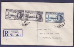 Gambie Gambia GVI set with pair with rare KUNTA-Ur cancellation  dated 1947  to Grimsby  England