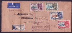 Gambia Gambie Cover with Jubilee stamps with Air Mail cachet to England dated OCT 35