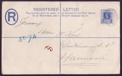 Gambia Gambie Registered 2 1/2d usage to Hannover  Germany  dated 1913