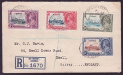 Gambia Gambie Jubilee issue on 1935 cover to Ewell  Surrey  England