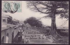 Gambia Gambie Postcard with 2*1/2d EVII values picture Bathurst Wellington Street  to Bordeaux