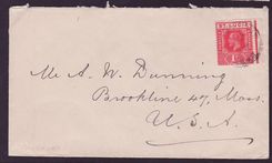 Cover St Lucia Lucie franked with 1d GV issue canc 20 for Mass  USA