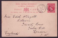 Gambia Gambie 1p Postal stationary canc Bathurst JU 98 for London  England