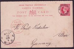 Gambia Gambie 1p Postal stationary canc Bathurst 1895 for Ulm  Germany