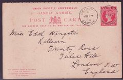 Gambia Gambie 1p Postal stationary canc Bathurst 1898 for London   England