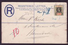 Gambia Gambie Registered letter with 4d value to Hannover  Germany  dated 1913