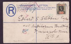 Gambia Gambie Registered letter with 4d value to Minneapolis  USA  dated 1915