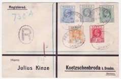 Gambia Gambie Cover with EVII values including RARE 3s value to Dresden  Germany  canc SEP 12 and Kotschenbroda