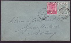 Gambia Gambie 1/2 + 1p Victoria adhesives with Received Gambia JA 02 cds  to Stirling  England