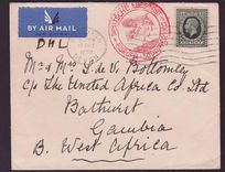 Gambia Gambie Zeppeling cover with 9d adhesive to Bathurst Gambia Aviation RARE
