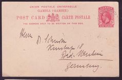 Gambia Gambie 1d postal stationary to Bad Manheim  Germany  1911 cds