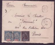 Guinee Lettre recommandee avec Type Groupe 10c + 2*15c pour le Journal  a Paris  cachet maritime  cad 1903 rare