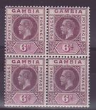 Gambia Gambie KGV 6d dull & bright purple ** u/m VARIETY Reversed watermark in blokc of 4 SG114x