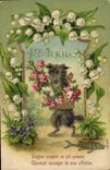 CPA Fantaisie Fleurs Chien Muguet Poisson 