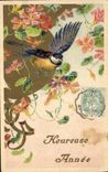 CPA Fantaisie Fleurs Oiseau 