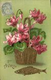 CPA Fantaisie Fleurs Poisson 1er Avril 