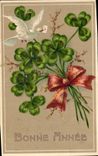 CPA Fantaisie Fleurs Trefles Colombe 