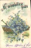 CPA Fantaisie Fleurs Barque 