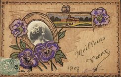 Vintage Postcard Fantaisie Woman Horseshoe (chart out of wooden)