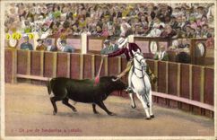 CPA Corrida Course de taureaux Un par de banderillas a caballo 